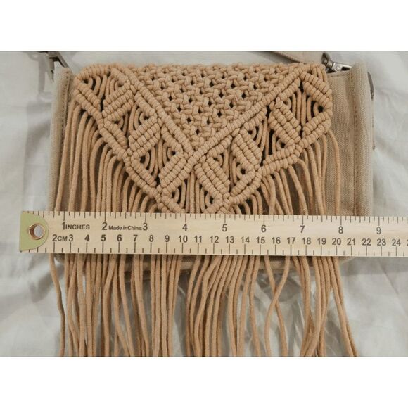 India Handmade Mini Fringed Cotton Crochet Bohemian Crossbody Bag - Picture 4 of 9